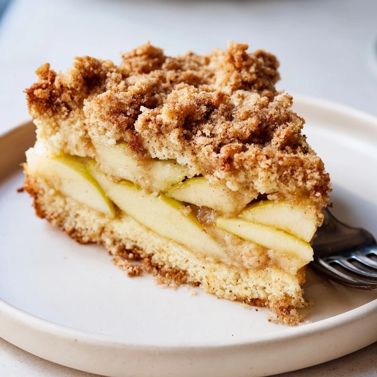 Golden Rustic German Apple Streusel Cake, warm from the oven, with a beautiful cinnamon streusel topping.