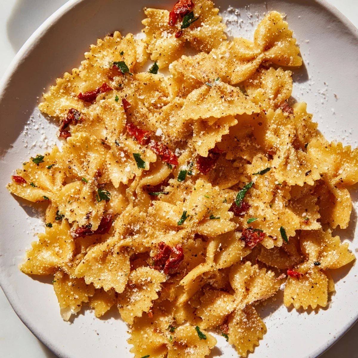 A close-up of vibrant Lightened Christmas Pasta Chips with festive garnishes, a flavorful vegetarian snack.