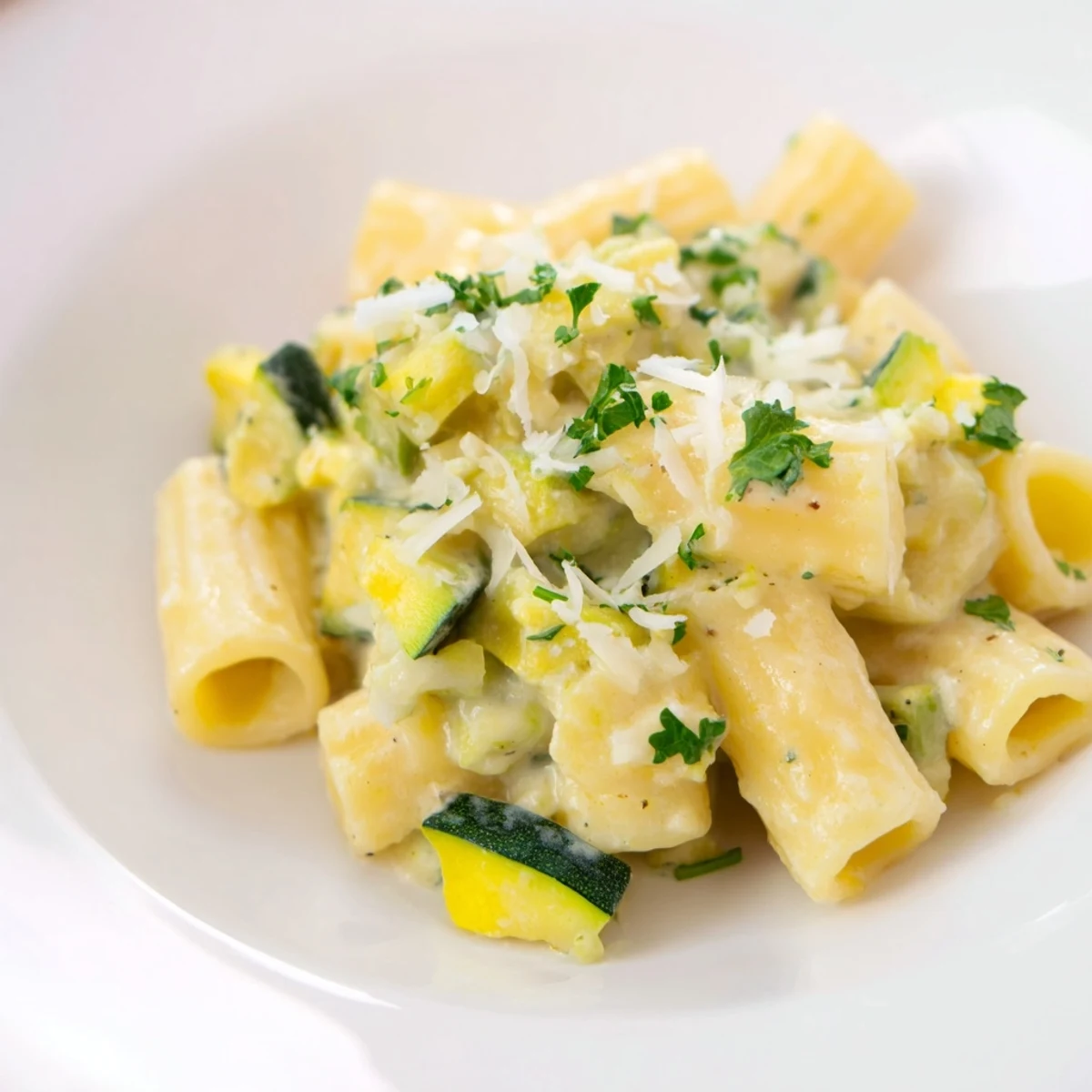 One-Pot Creamy Zucchini Ditalini: a cozy, finished bowl with pasta, tender zucchini, and Parmesan cheese.