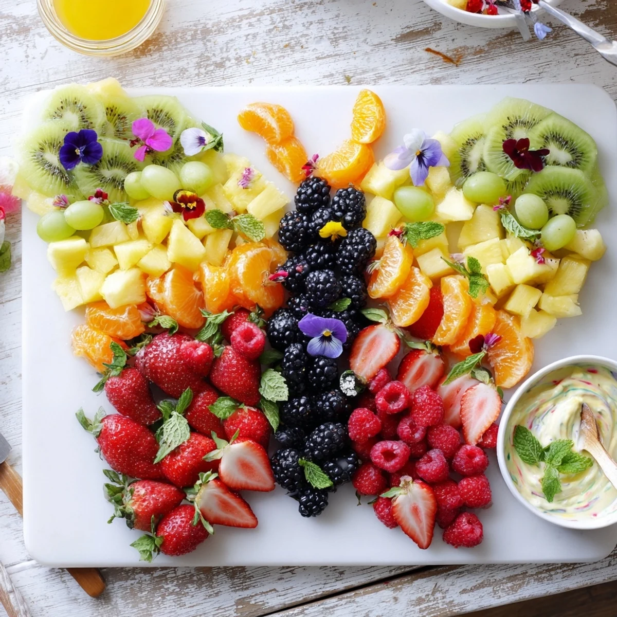 Butterfly Garden Fruit Board, a colorful and healthy centerpiece of fresh, vibrant fruit.