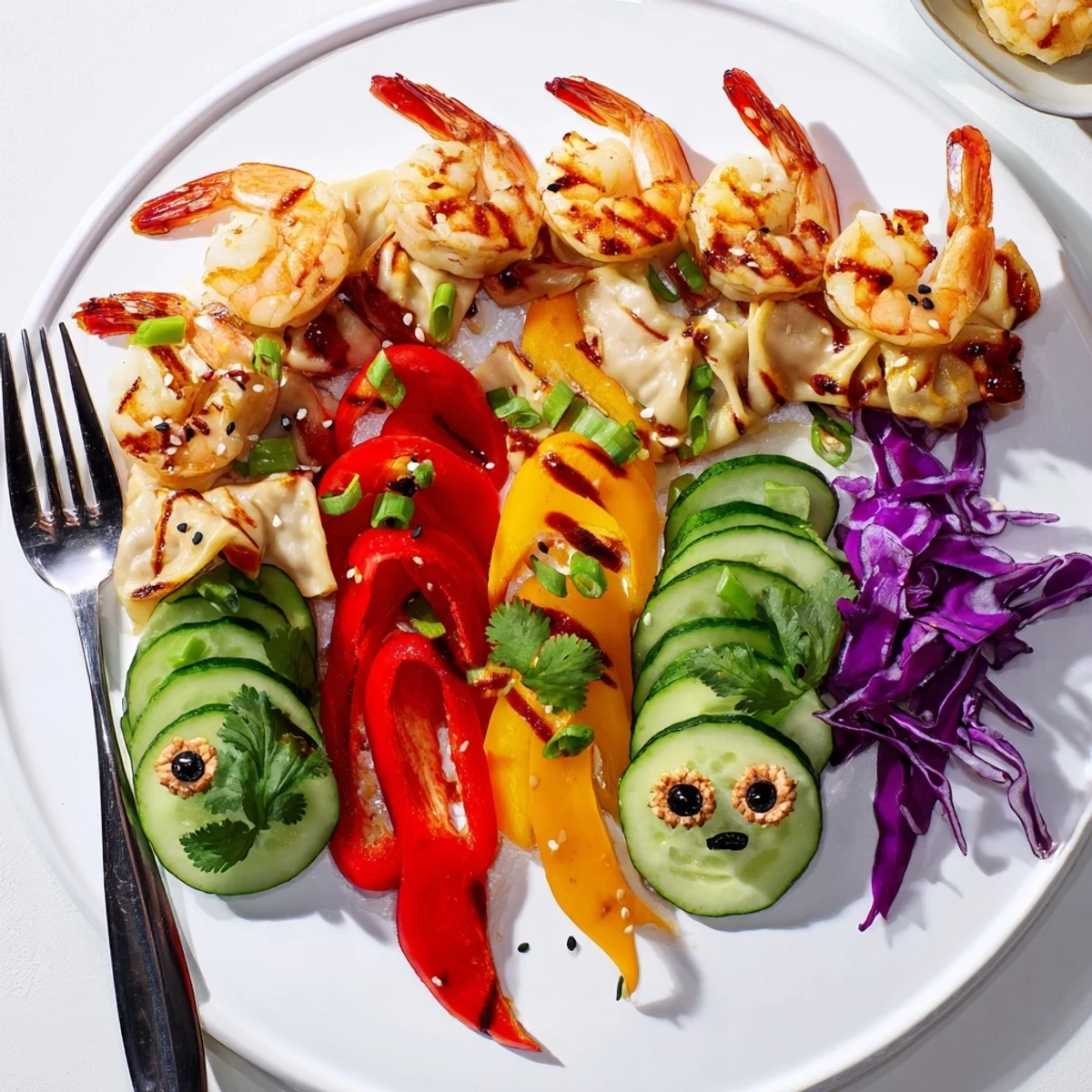 Festive Mighty Dragon Lunar New Year board featuring colorful shrimp, pork, and vegetables arranged creatively.