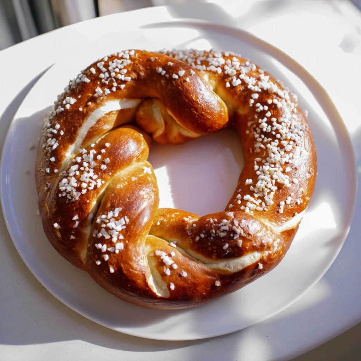 Golden-brown Bretzels Anneau de Fête, shaped into perfect rings, sprinkled with glistening coarse salt.