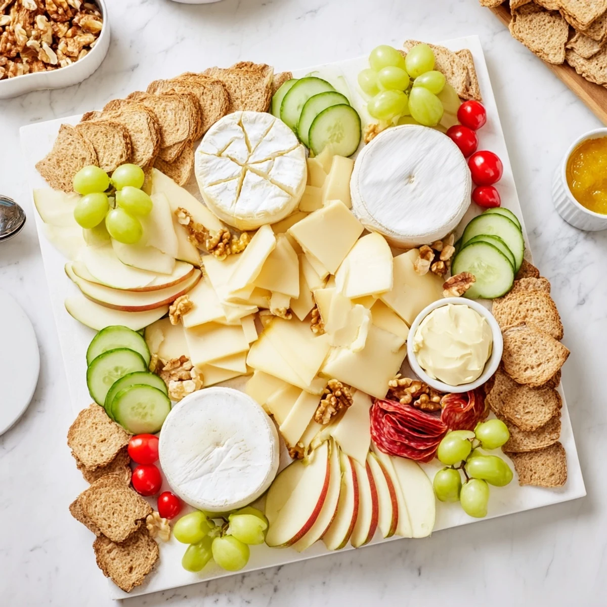 Planche Montagne Aventure Collation overflowing with cheese, meats, and fruit, ready for sharing after an adventure.