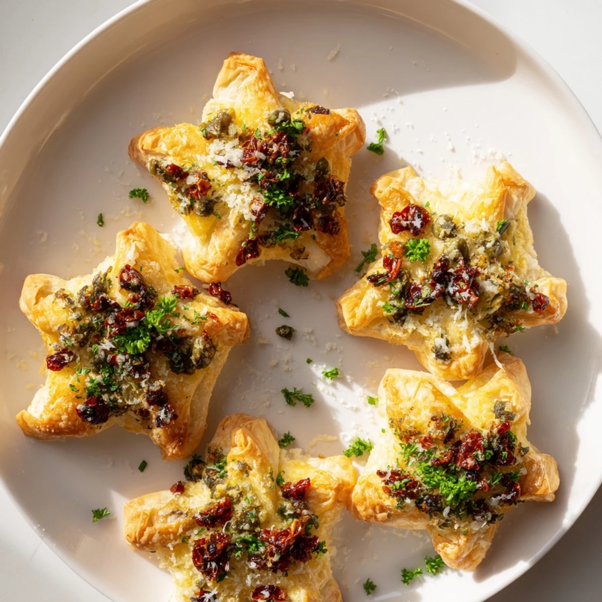 Close-up of the Olive and Sundried Tomato Star Garland, showing the golden crust and tasty filling.