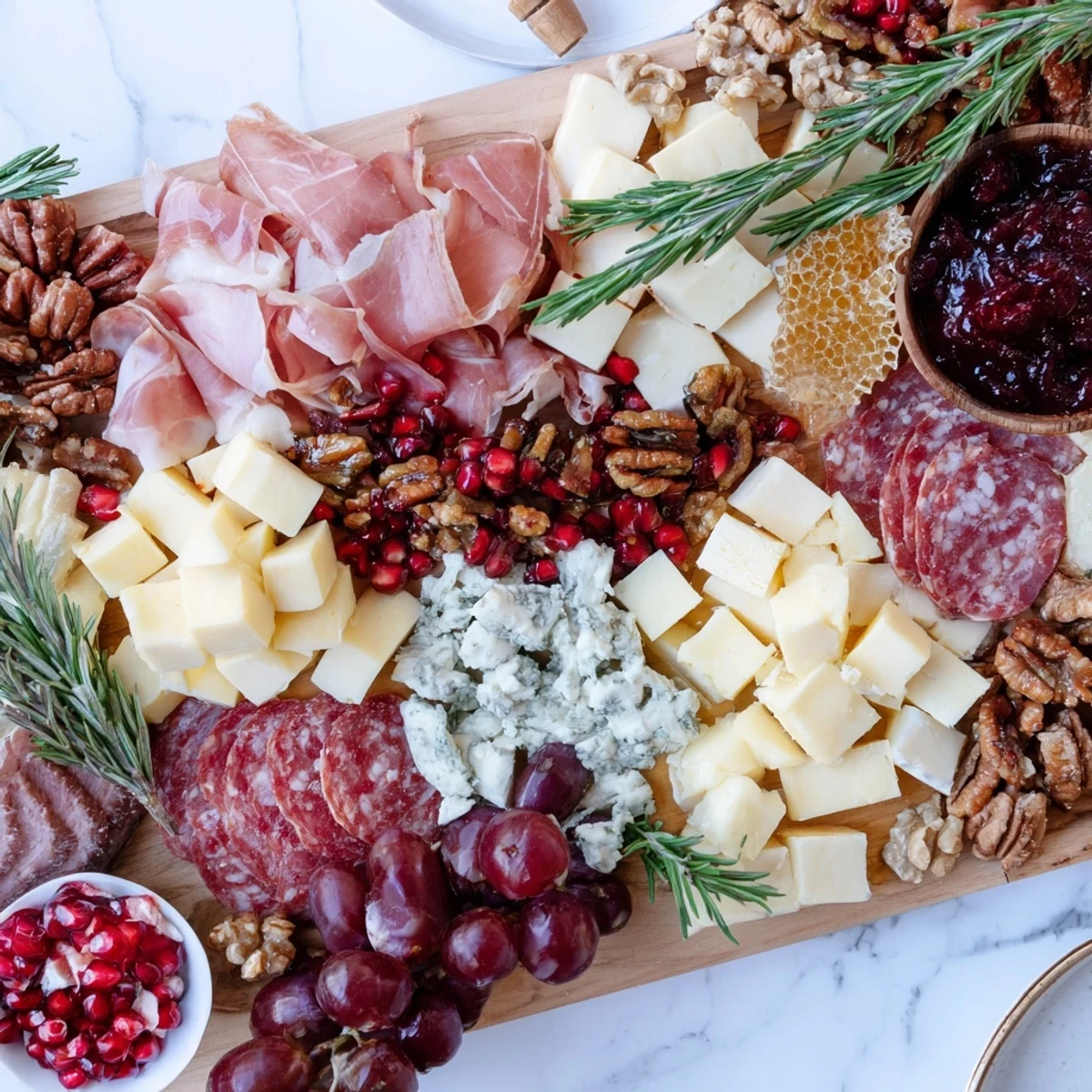 A beautifully arranged Winter Forest Meat and Cheese Charcuterie Scene, perfect for holiday entertaining.