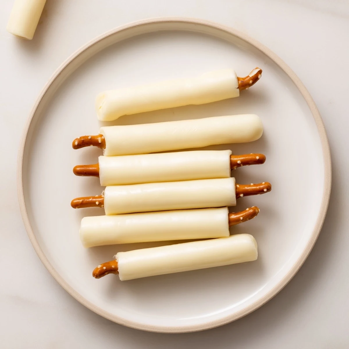 Easy String Cheese & Pretzel Rods snack: Imagine pairing string cheese with crunchy pretzel rods, perfect for dipping pleasure.