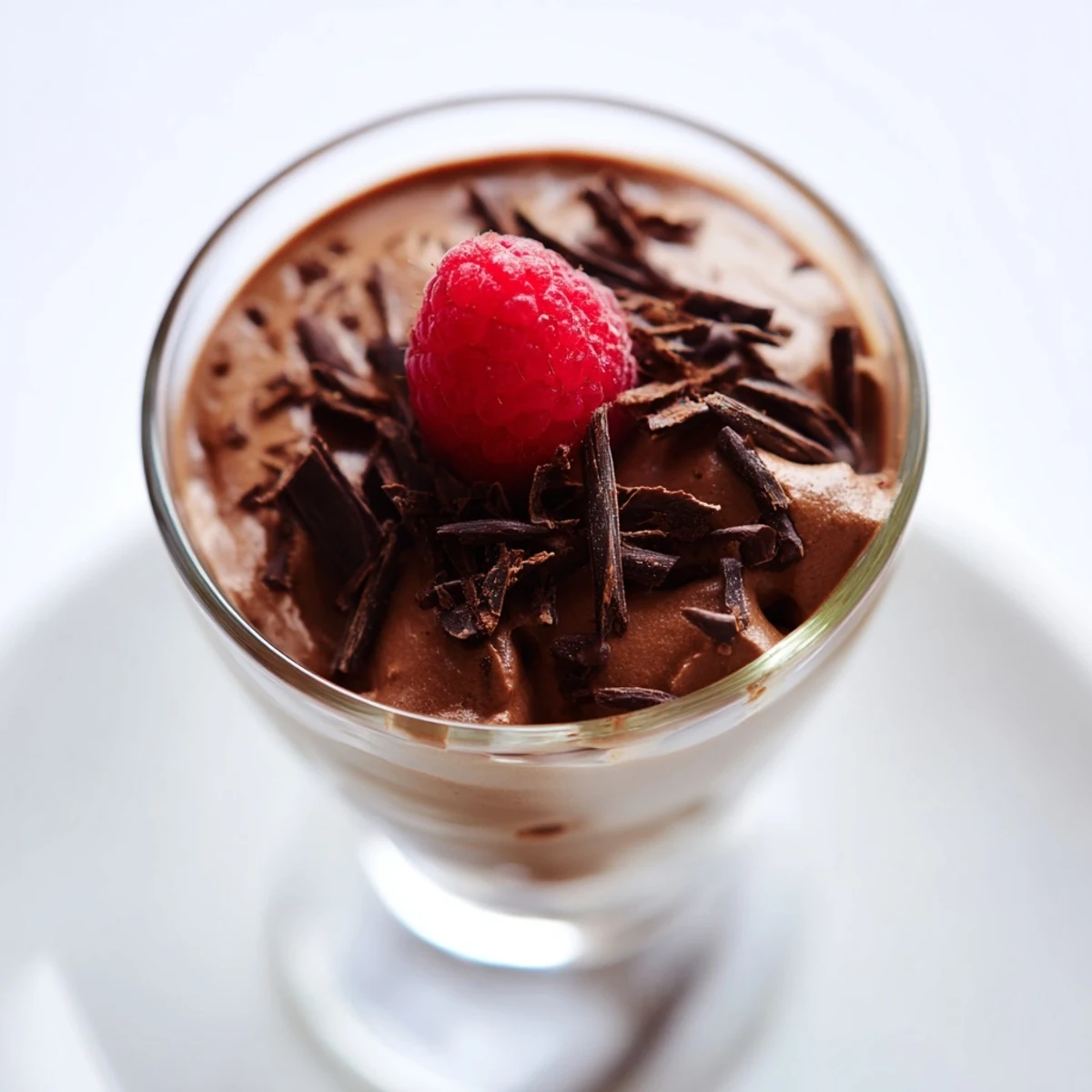 Decadent chocolate mousse dessert cups, rich and airy, topped with fresh berries, ready to enjoy.