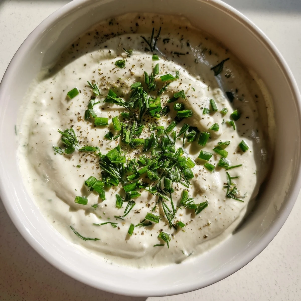 Creamy veggie ranch dip topped with fresh chives, a perfect no-cook appetizer for veggie sticks.