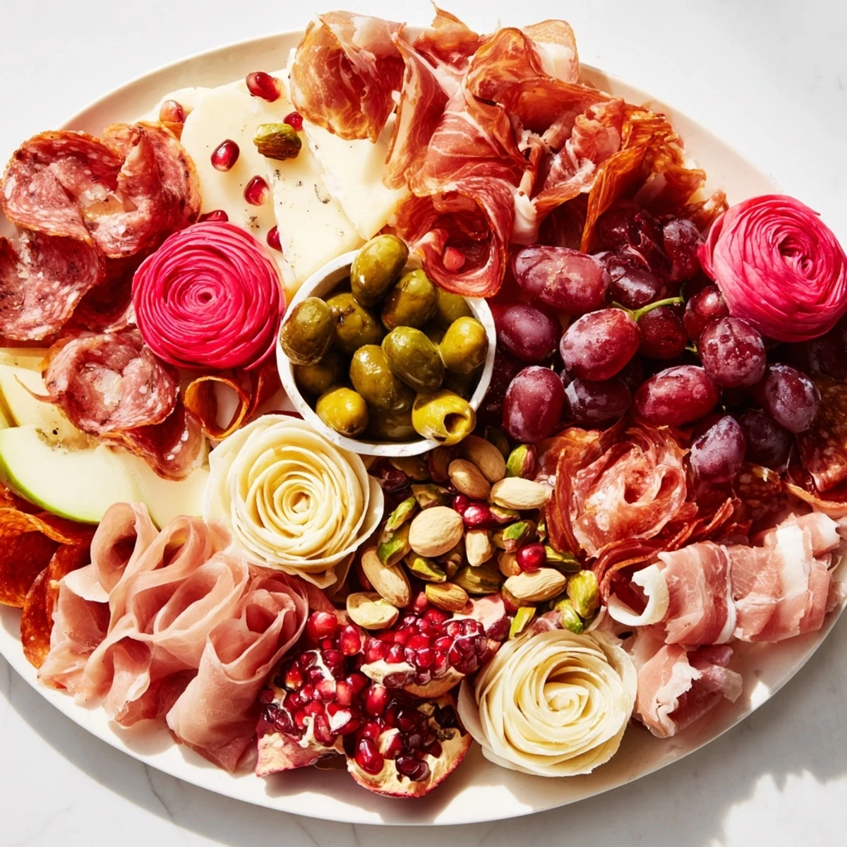 Exquisite Advanced Artisan Array charcuterie board overflowing with gourmet meats, cheeses, and colorful garnishes.