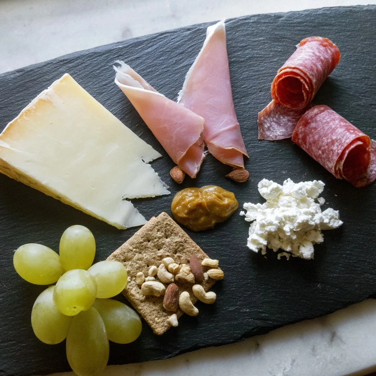 Freshly assembled The Charcuterie Board for One, offering a quick, easy, and elegant culinary experience.