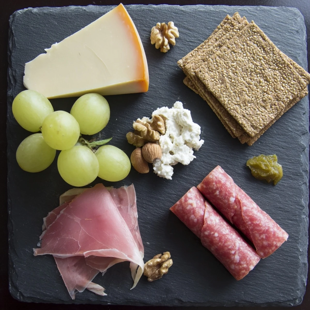 A compact, appetizing photo depicts The Charcuterie Board for One, with colorful, tempting ingredients.