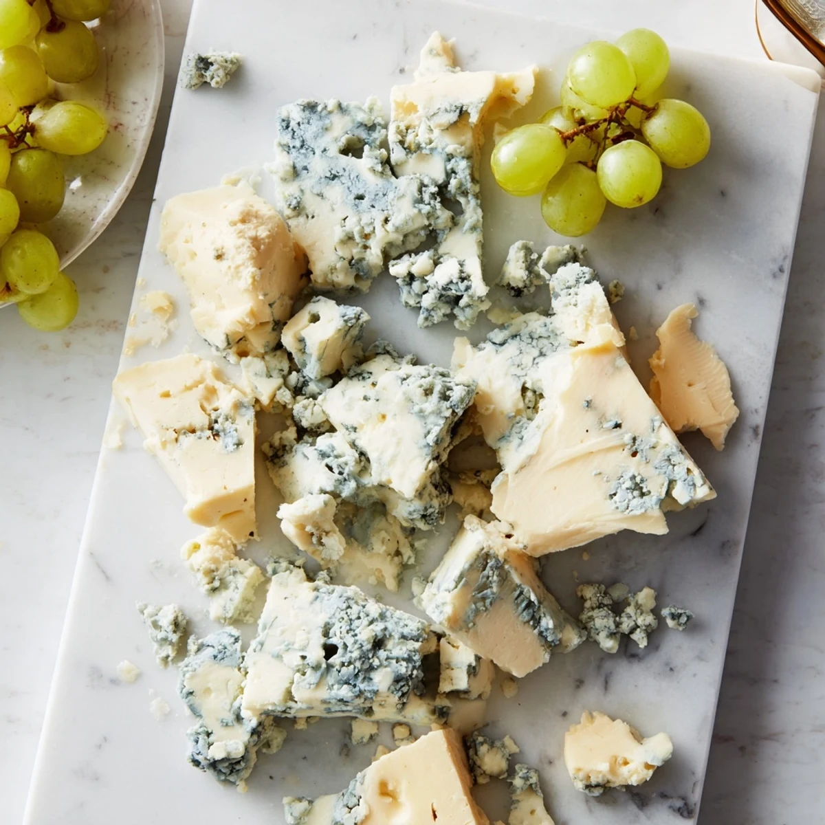 A stunning image of The Marble Quarry cheese board, offering delicious blue and cheddar cheeses presented.