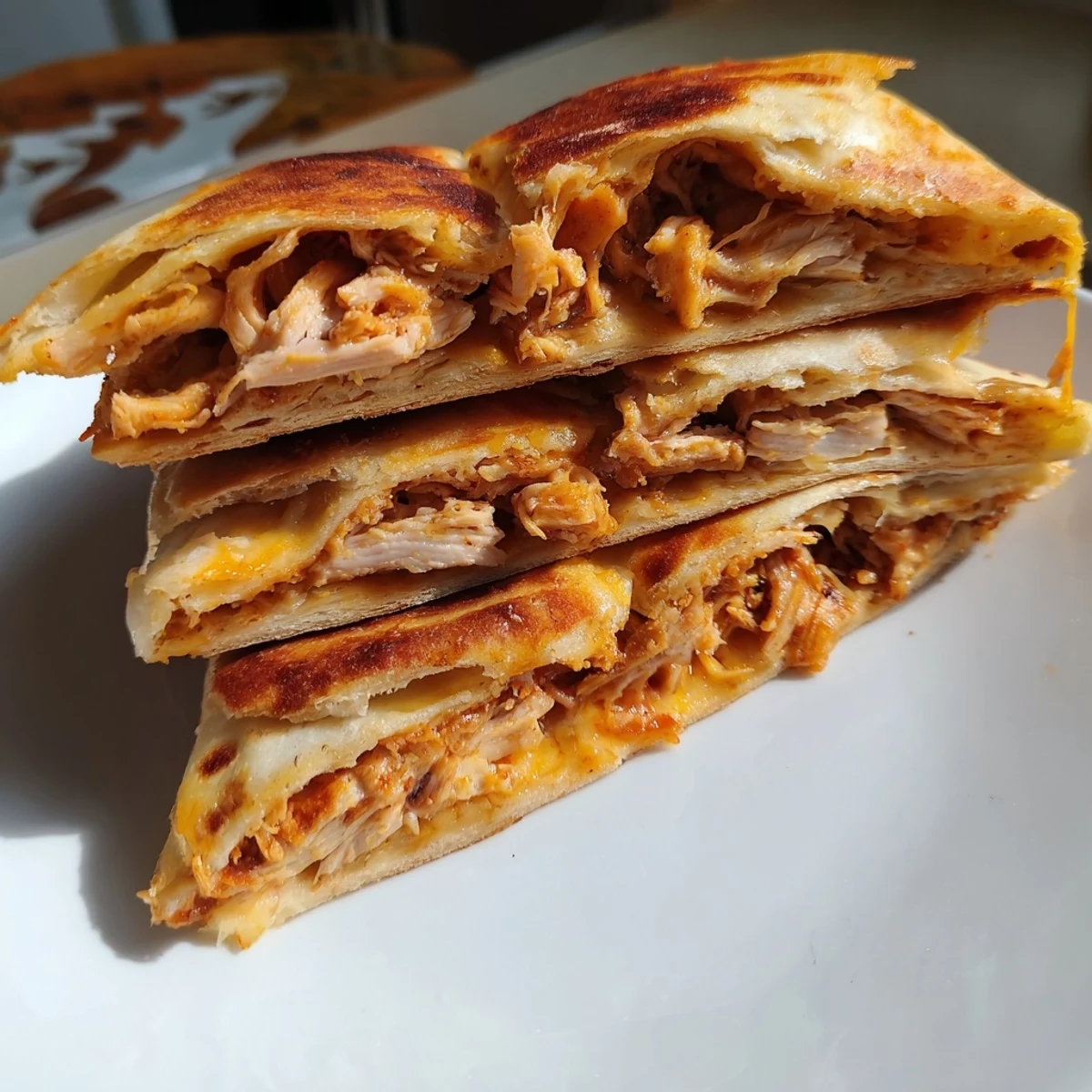 Golden-brown Leftover Pizza Grilled Cheese with melted cheese oozing from the crispy crust.
