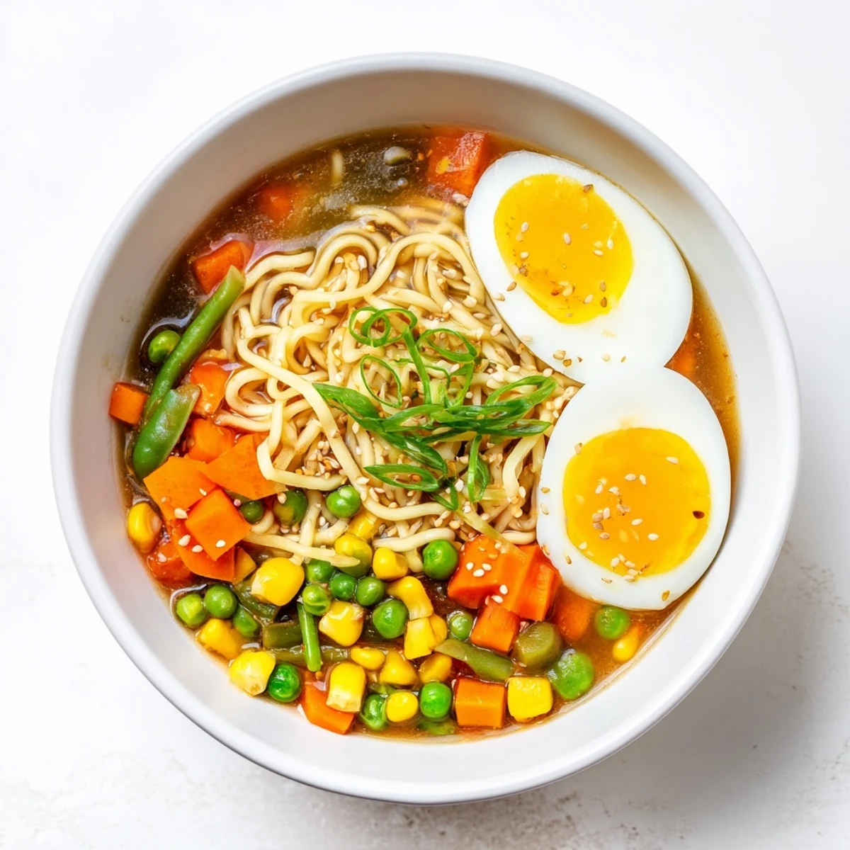Quick and easy Ramen Upgrade with Frozen Peas, a comforting bowl filled with vegetables and savory broth.