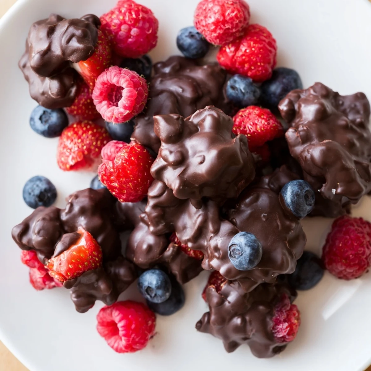 Beautiful chocolate yogurt clusters, studded with berries, frozen and ready to eat!