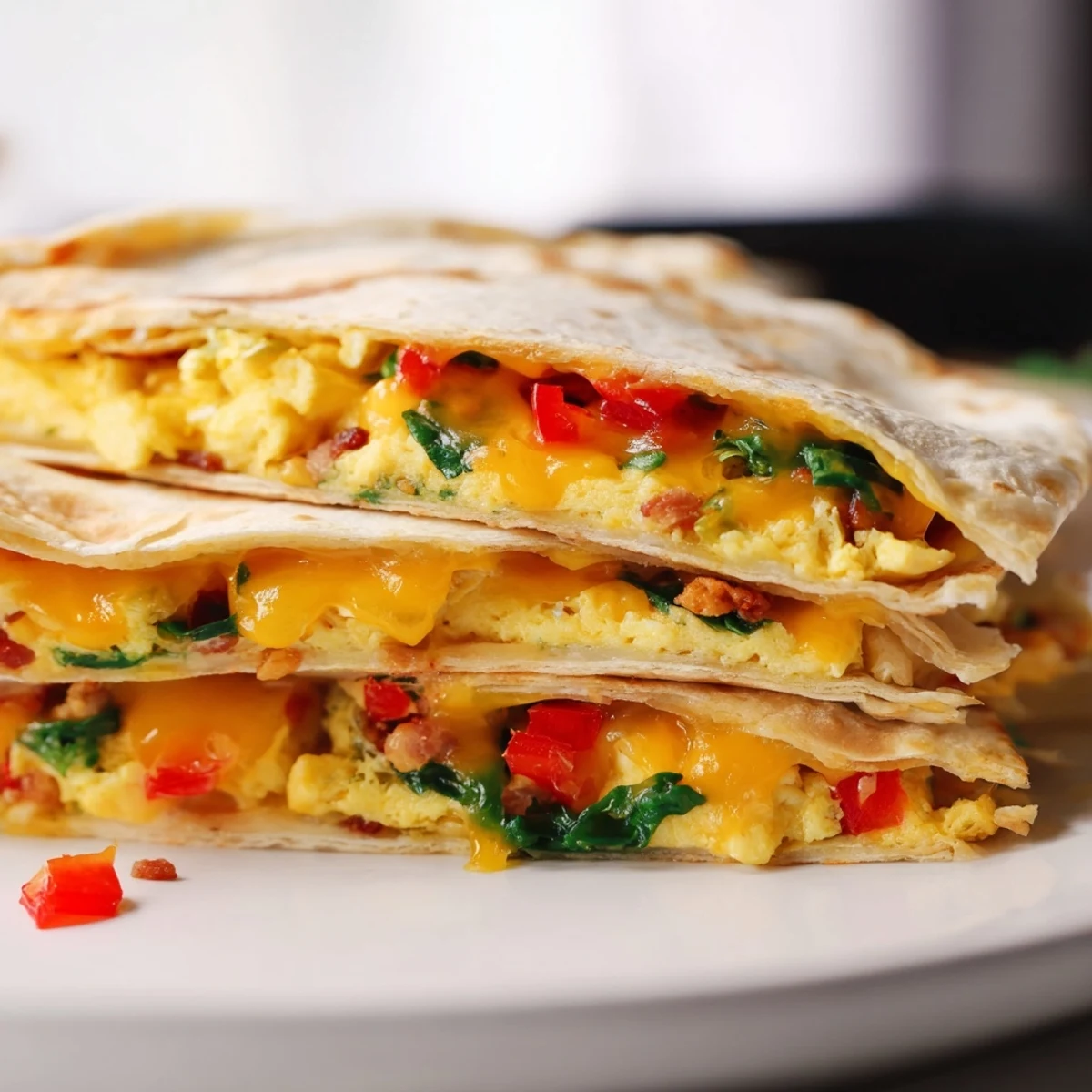 A warm, satisfying Breakfast Quesadilla showcasing a clever tortilla fold, ideal with salsa for dipping.