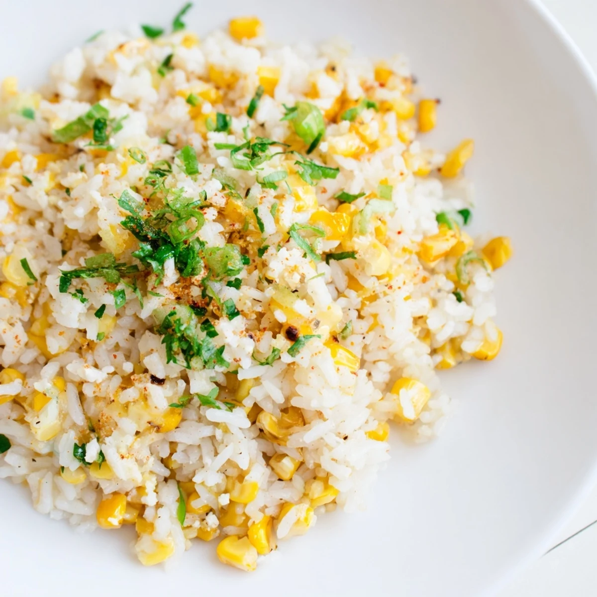 A steaming bowl of vibrant Mexican Street Corn Rice topped with cotija and fresh lime zest.
