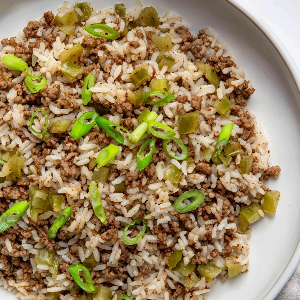 Close-up shot showing flavorful Cajun Dirty Rice, a classic Southern meal, ready to enjoy.