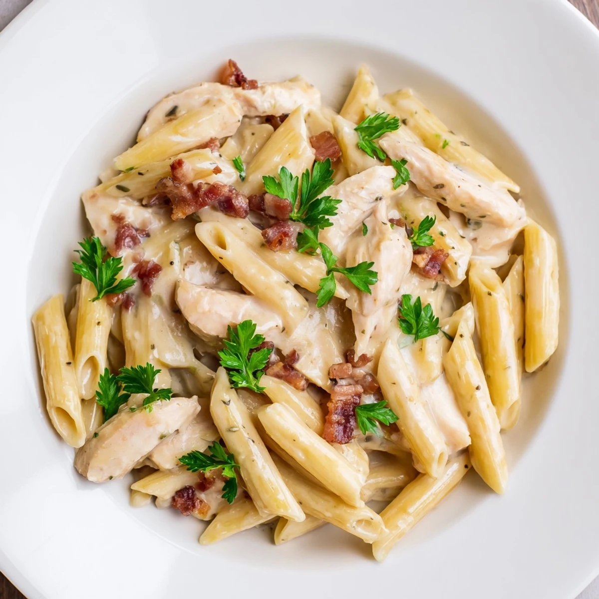 Serve this Creamy Chicken Bacon Penne with extra Parmesan and a glass of Chardonnay for a comforting Italian-American dinner.