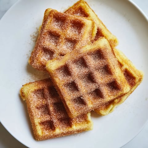 Golden-brown Express Cinnamon Sugar Churro Waffles, dusted with cinnamon sugar, ready to savor.
