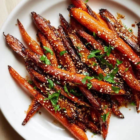 Tender Maple Mustard Roasted Carrots, glistening with glaze, are a vibrant and healthy side.