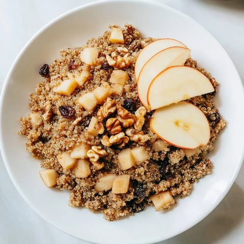 Steaming Apple Cinnamon Quinoa Bowl, a cozy breakfast with warm apples and cinnamon goodness.