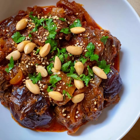 Moroccan Lamb Tagine with prunes offers tender lamb stewed with sweet prunes and toasted almonds.