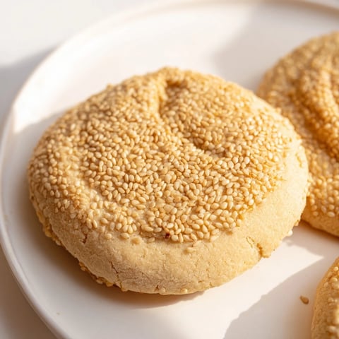 Golden, sesame-studded Palestinian Kahk cookies, a Middle Eastern treat filled with sweet date paste.