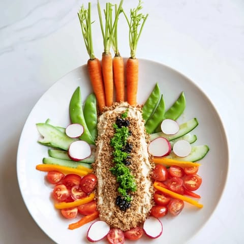 Fresh, colorful vegetables creating a Carrot Patch Veggie Board: perfect for Easter gatherings, or healthy snacking.