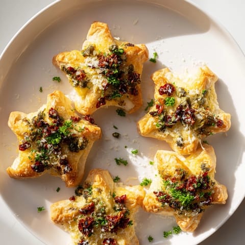 Close-up of the Olive and Sundried Tomato Star Garland, showing the golden crust and tasty filling.