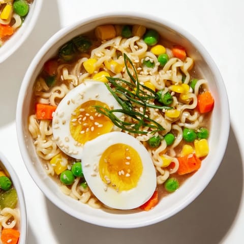 Vibrant Ramen Upgrade with Frozen Peas, featuring tender noodles and bright green peas in flavorful broth.