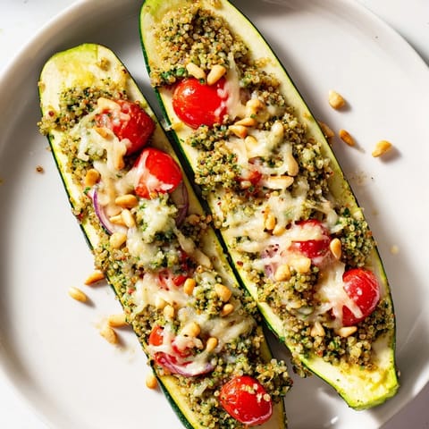 Cheesy Pesto Zucchini Boats