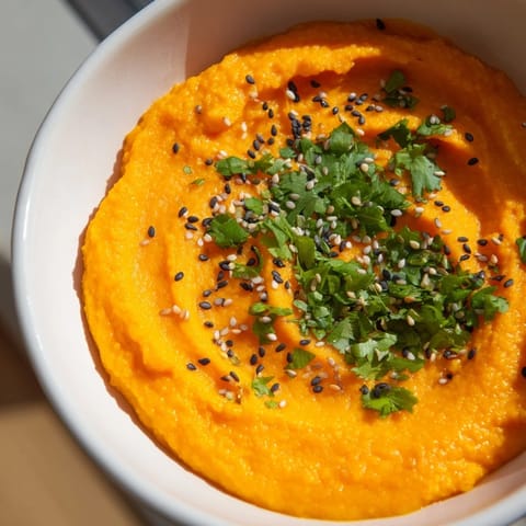 Creamy Carrot Ginger Dip served with crunchy pita chips and colorful fresh vegetables for an easy healthy snack.