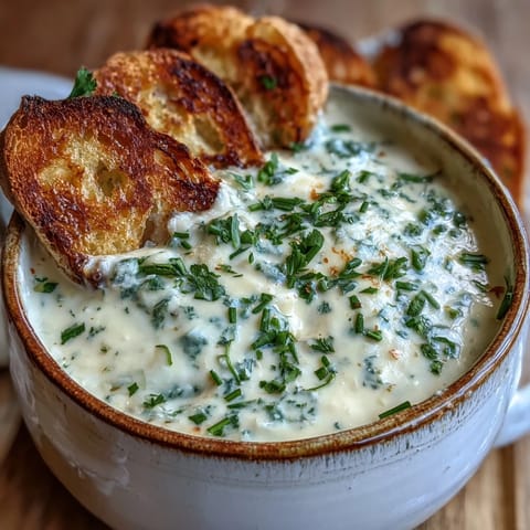 A rich, creamy Roasted Garlic and Herb Soup with Yukon Gold potatoes, thyme, and a golden drizzle of olive oil.