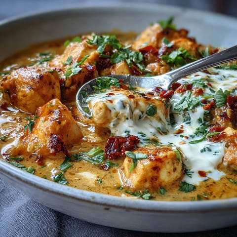 Golden-brown chicken simmered in an Easy Chicken Curry with creamy tomato sauce and fresh cilantro garnish.