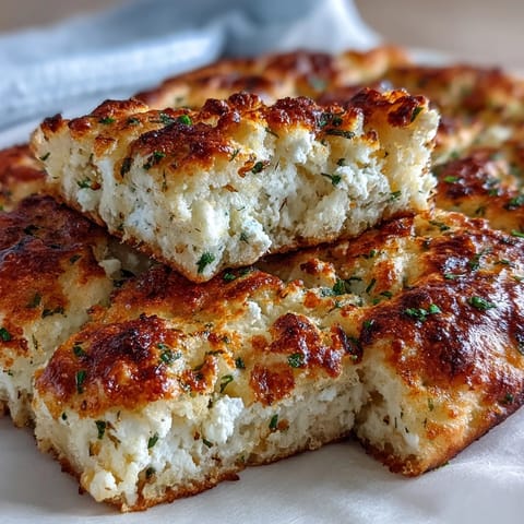 Golden-brown Fluffy Cottage Cheese Flatbread fresh from the skillet, topped with fresh herbs and ready to be served warm.