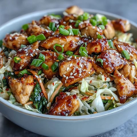 Bright photo of an easy low-carb Egg Roll Bowls with Chicken and Cabbage dinner, garnished with fresh scallions and sesame seeds.