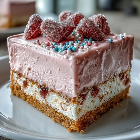 A whole Candy Hearts Fake Cake is decorated with pastel conversation hearts and rainbow sprinkles on a white serving plate.