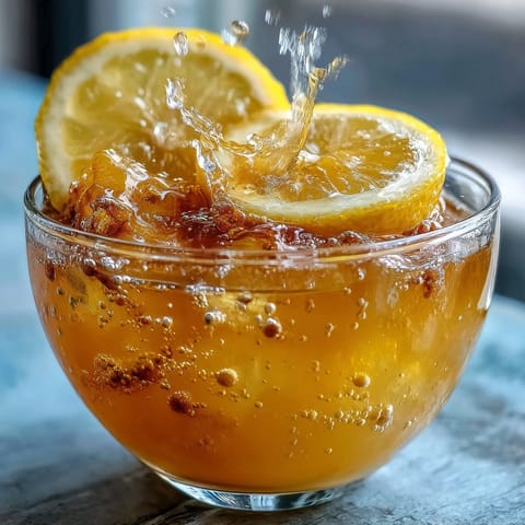 Sparkling Limoncello Sorbet Float with bubbles rising from lemon sorbet and chilled sparkling water.