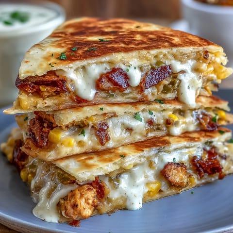 Cinco de Mayo Street Corn Quesadillas with Chipotle Crema, featuring roasted corn, melted cheese, and smoky chipotle drizzle.