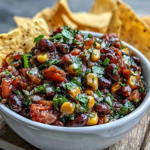 Vibrant 3-Ingredient Cowboy Caviar Dip featuring zesty pico de gallo, black beans, and sweet corn for a fresh appetizer.  