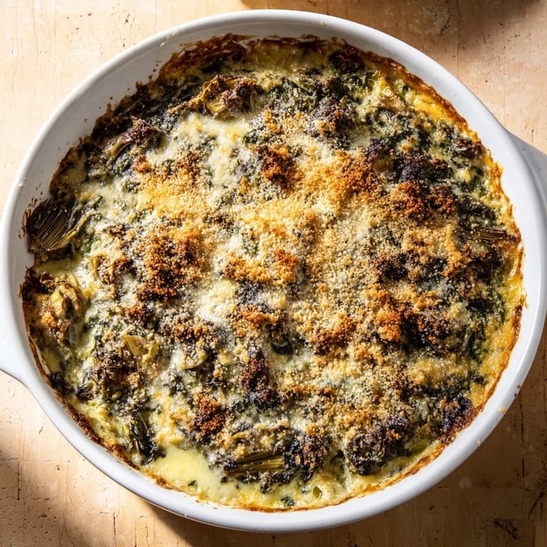 Creamy Baked Spinach and Artichoke Dip, served with fresh vegetables after baking to perfection.