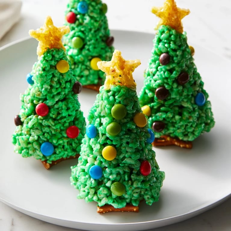 A close-up shot of Christmas Tree Rice Crispy Treats, a sweet, crunchy green dessert perfect for the holidays.