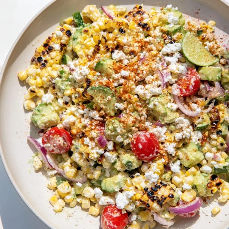 A refreshing bowl of the flavorful Mexican Street Corn Chopped Salad ready to cool you down.