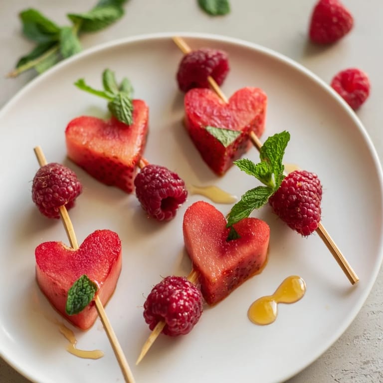 Sweet and juicy, a colorful assortment of red heart fruit skewers make a fun vegan treat.