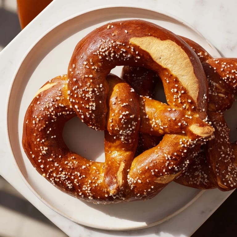 Freshly baked Bretzels Anneau de Fête, a festive German pretzel ring, ready to be enjoyed as a snack.