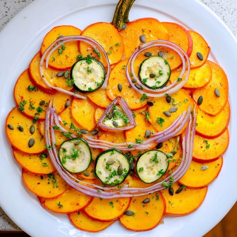Enjoy a festive Halloween Plate of delicately roasted pumpkin and vegetables; a delicious vegetarian appetizer.