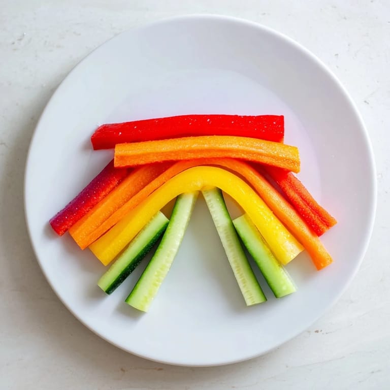 Bright and beautiful photo of Rainbow Arch Veggie Sticks, a colorful and simple snack option for everyone.