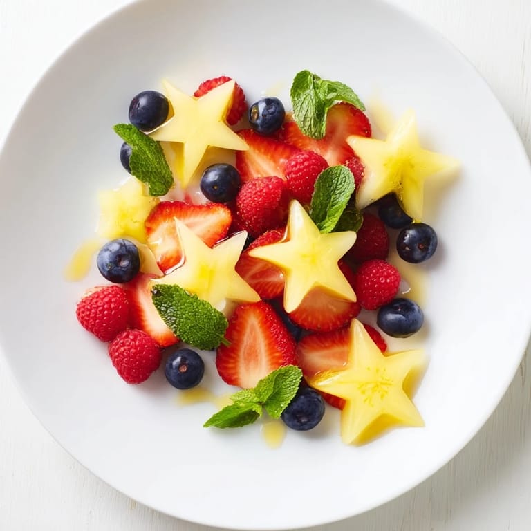 Refreshing starfruit and berry platter, a mix of sweet and tart flavors ready to enjoy.
