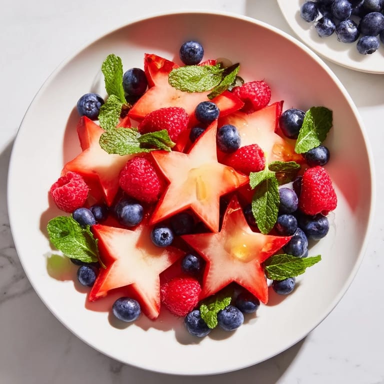 Vibrant image of starfruit slices with plump berries, a simple and healthy platter.